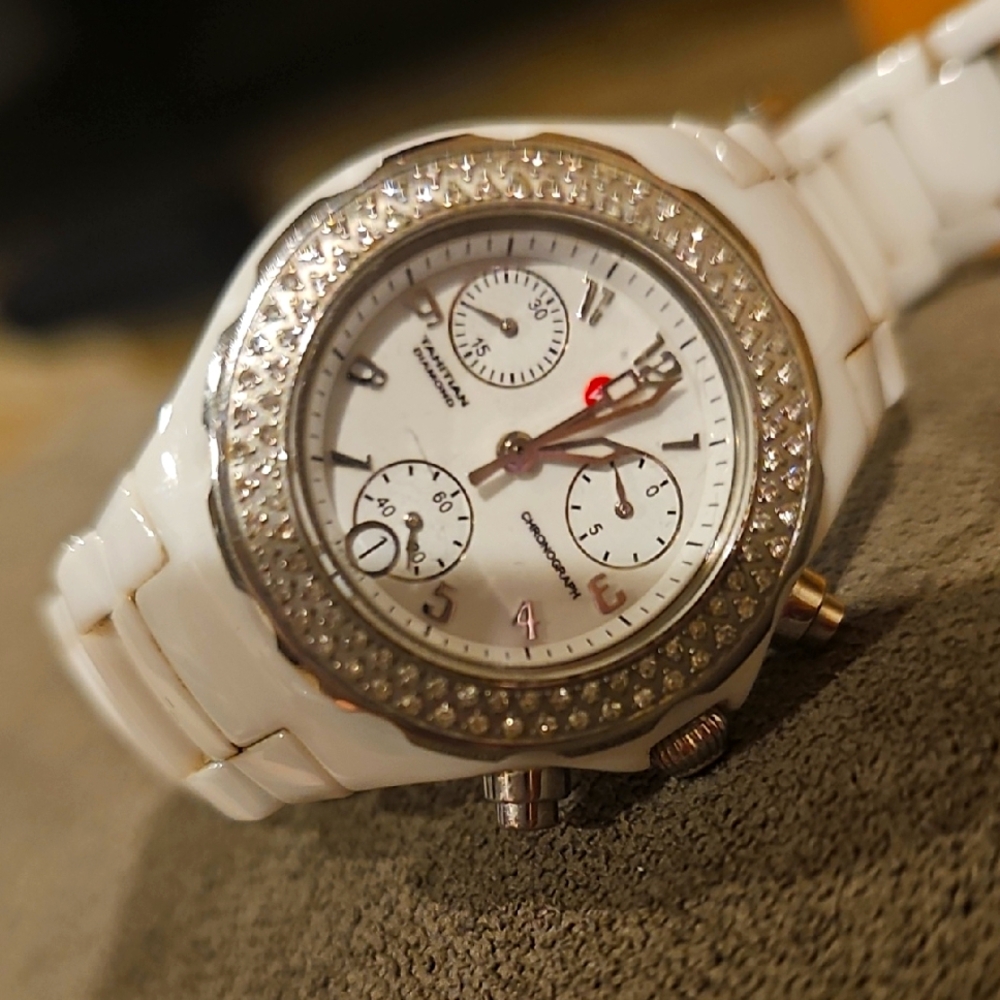 Mitchele Diamomd Watch White Chronograph Watch with Real DIAMONDS